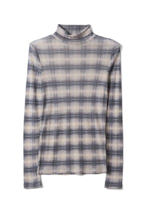 Stefanel, CREW-NECK CHECKED SLIM-FIT T-SHIRT. - Camiseta de manga larga - white grey