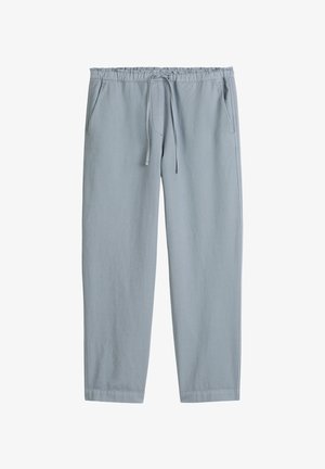 Pantaloni azzurri chiari con vita elasticizzata, lacci e due tasche laterali. Realizzati in tessuto morbido con una vestibilità comoda.