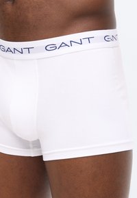 Κλείσιμο ενός ατόμου που φοράει λευκά μποξεράκια με λευκή μέση που φέρει το λογότυπο GANT σε μπλε χρώμα.