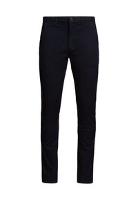 Svart, slim-fit chinos laget av bomullsblanding. Har knapper, fem-lomme design og ren, jevn tekstur.
