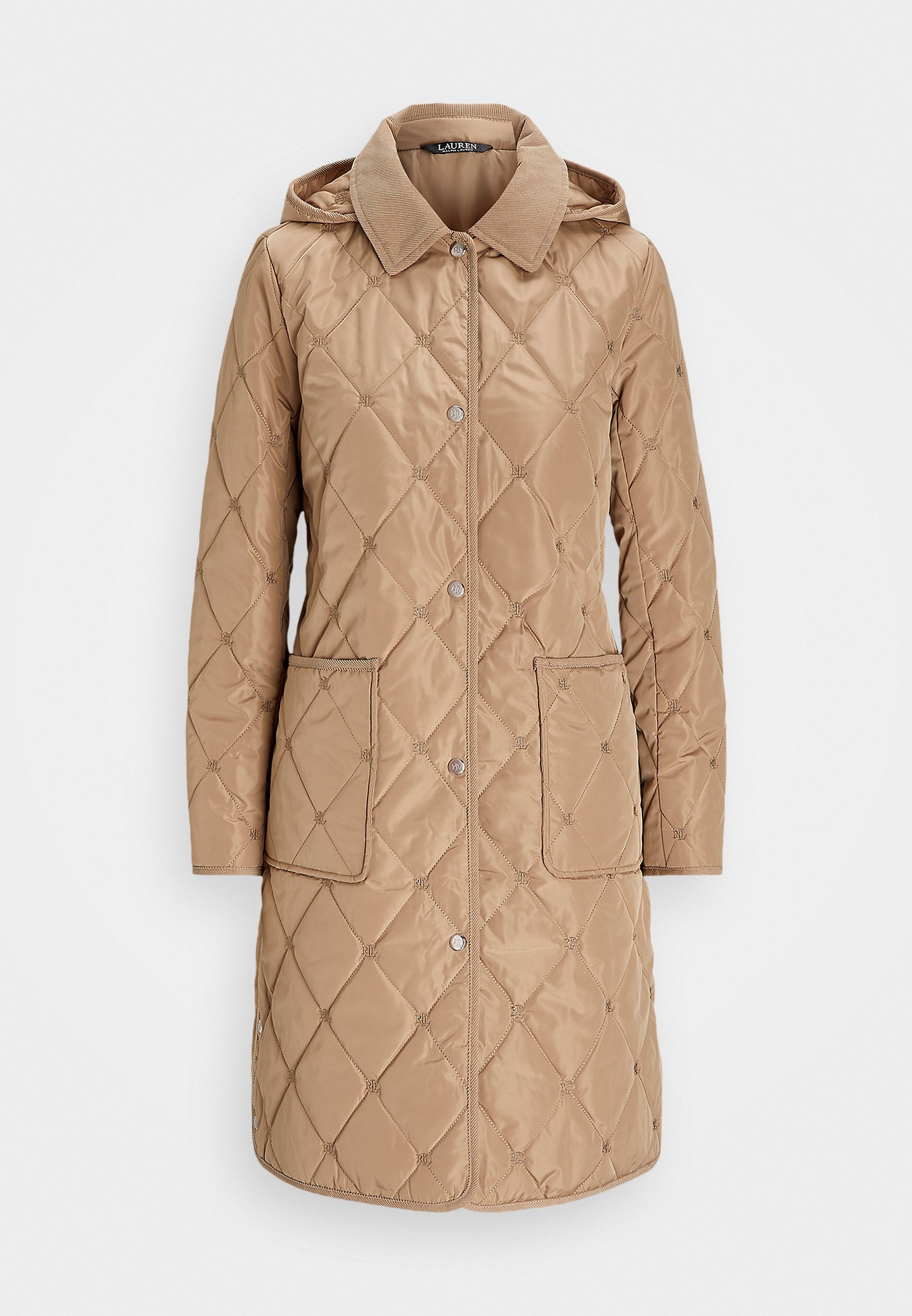 Lauren Ralph Lauren CORDUROY-TRIM LOGO QUILTED HOODED COAT
