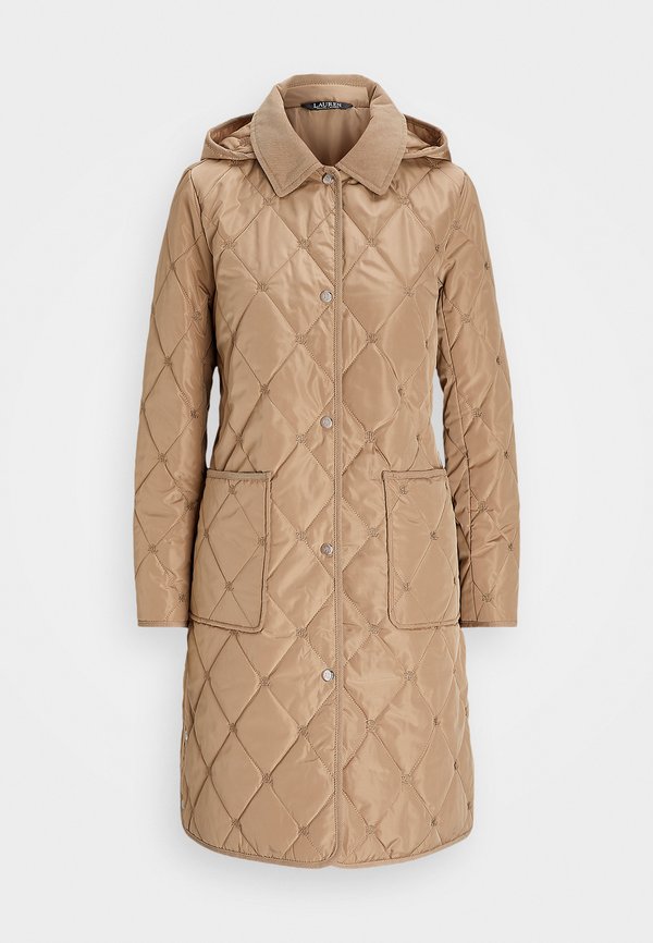 CORDUROY-TRIM LOGO QUILTED HOODED COAT - Winter coat - sand4