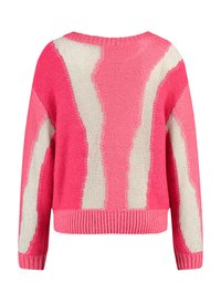 Strickpullover mit auffälligen pinken und cremefarbenen Wellenstreifen, rundem Ausschnitt und geripptem Saum. Hergestellt aus weichem Wollmix-Material.