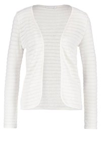 Cardigan bianco con maniche lunghe, apertura frontale, design a costine testurizzato e tessuto in maglia morbida. Leggero con una vestibilità casual.