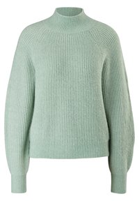 Maglione a maglia verde menta con colletto alto a costine, maniche raglan e un motivo testurizzato, caratterizzato da una vestibilità leggermente over.