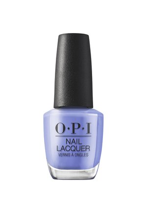 Bouteille de vernis à ongles OPI couleur lavande pastel avec bouchon texturé noir et base transparente laissant apparaître la couleur du vernis.