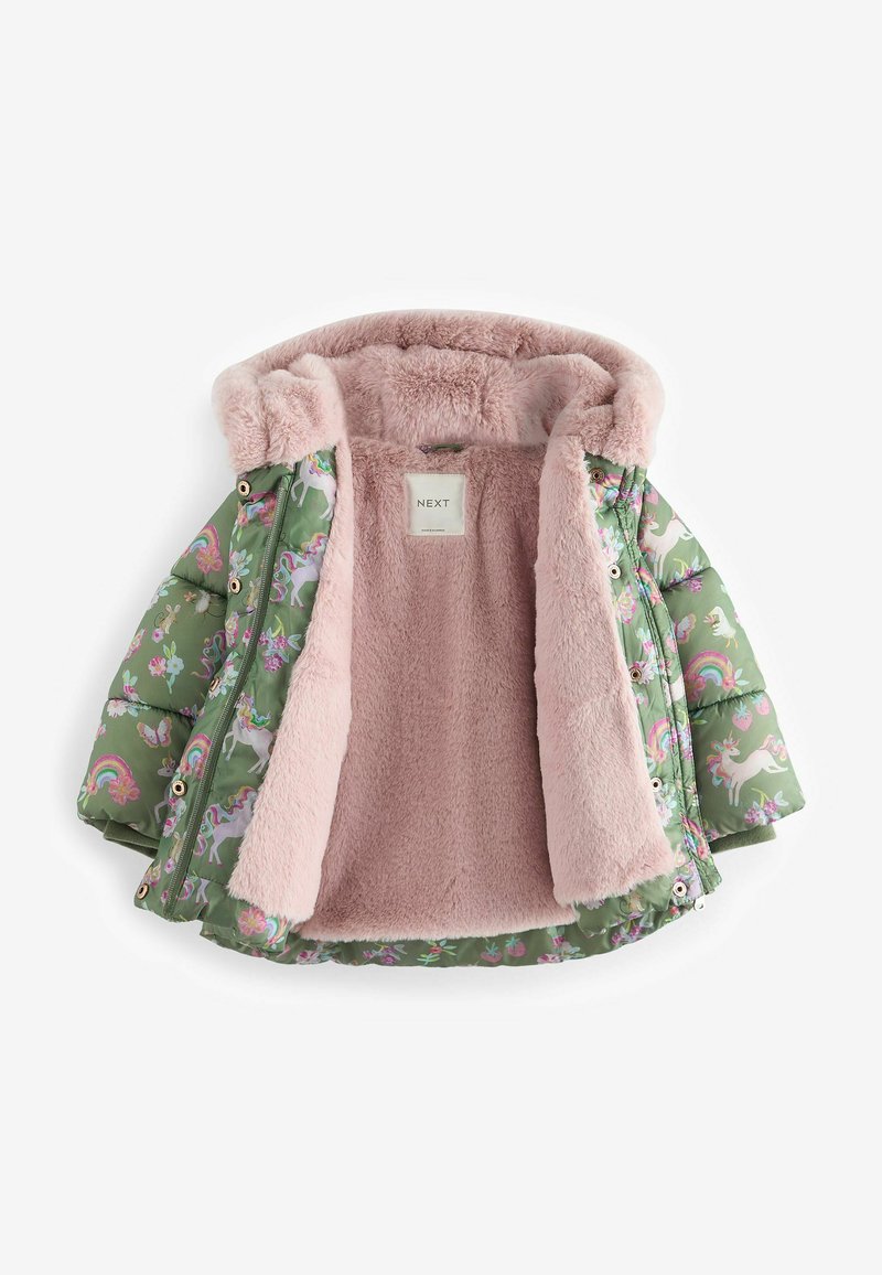 NEXT Mädchen Wasserabweisende Steppjacke Mit Kunstfell-Besatz - Warme Winterjacke Für Mädchen In Größe 74-80