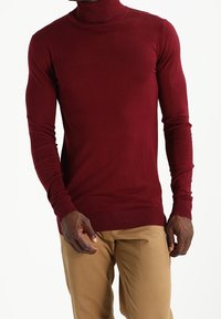 Bourgondische, aansluitende coltrui met lange mouwen, gemaakt van een gladgebreide stof. Subtiele geribbelde accenten aan manchetten en zoom.