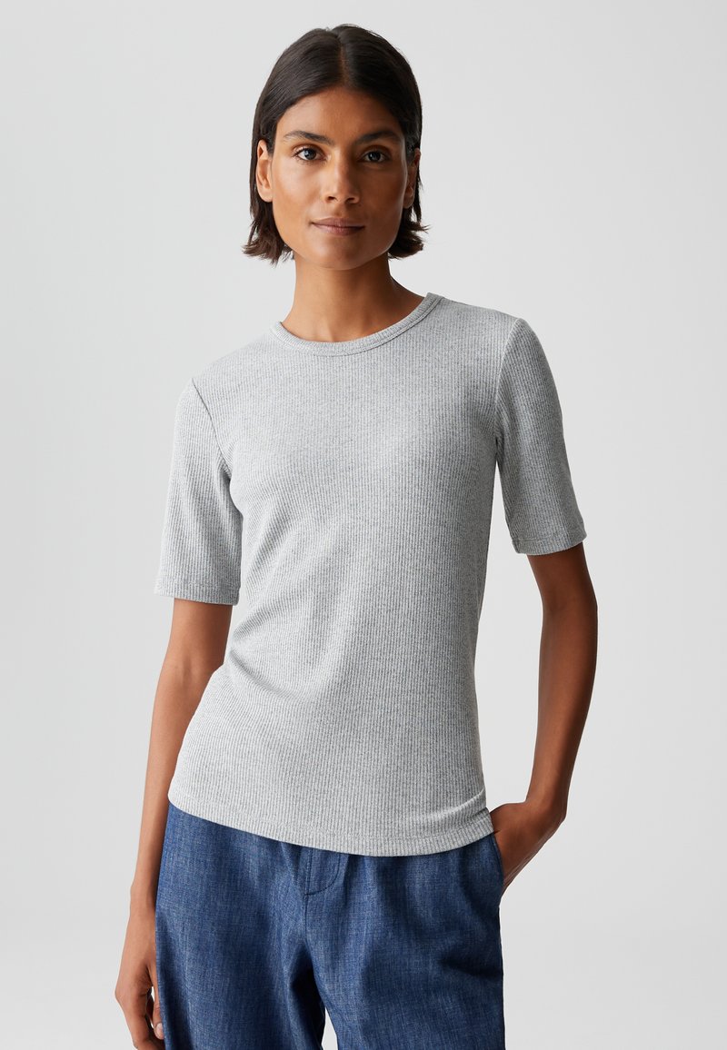 OPUS SLIM FIT RIB - T-Shirt basic - hazy fog melange