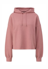 Hoodie in zachtroze met een gestructureerd honingraatpatroon, cropped ontwerp en geribbelde manchetten. Bevat koordjes bij de hals.