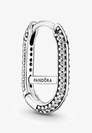 Pandora Silberanhänger in ovaler Form, verziert mit Zirkonia an den Rändern und mit einem Logodetail an der Seite.