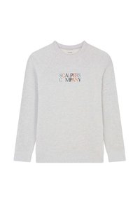 Lys grå sweatshirt med raglanærmer og ribbede manchetter. Funktionen "SCALPERS COMPANY" trykt i multicolorede bogstaver på fronten.