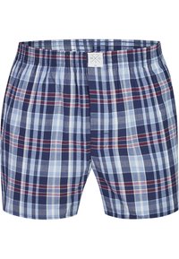 Boxershorts aus leichtem Stoff mit einem blau-weißen und roten karierter Muster, elastischem Bund und eingesticktem Logo-Tag.
