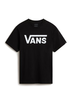 Zwart T-shirt met korte mouwen en ronde hals, met een groot wit Vans-logo centraal op de voorkant.