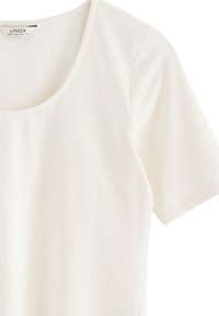 Hvid kortærmet T-shirt med rund halsudskæring. Lavet af blød, glat stof med en tætsiddende form og minimale sømme.