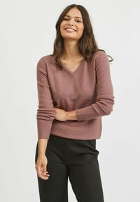 VILA VIRIL L/S V-NECK TOP - Pulover - rose taupe