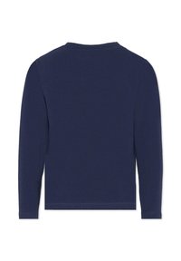 T-shirt à manches longues marine, fabriqué en coton doux. Il présente un col rond simple et un ourlet droit, sans motifs ni accents visibles.