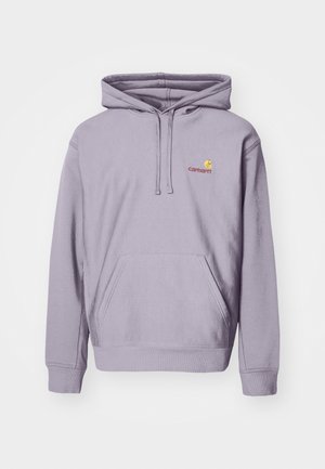 Paarse hoodie van een katoenmix, met een centrale buidelzak, een capuchon met trekkoord en een geborduurd logo op de borst.