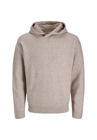 Sudadera de punto color beige con un corte relajado, que cuenta con un bolsillo frontal tipo canguro y puños y dobladillo acanalados. Tejido suave y texturizado para mayor comodidad.