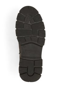 Semelle en caoutchouc noir avec un design de bande de roulement texturé et à motifs. Présente le logo Marc O'Polo et l'inscription "Fabriqué au Portugal". Taille 37.