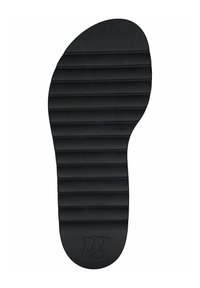 Černá gumová stélka s rýhovaným povrchem, má zaoblenou špičku a embosované logo "pg" na spodní straně.