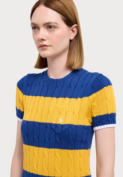 Polo Ralph Lauren CREW CABLE STRIPE  - Triko s potiskem - blue/yellow