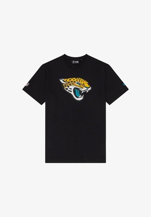 Black cotton t-shirt featuring a large, colored jaguar head graphic on the front and short sleeves. Round neck, classic fit.