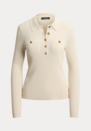 Lauren Ralph Lauren, RIB KNIT LONG SLEEVE POLO - Trui - mascarpone cream