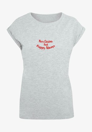 Merchcode, MERRY CHRISTMAS AND HAPPY ALWAYS EXTENDED SHOULDER TEE - Print T-shirt - heather grey