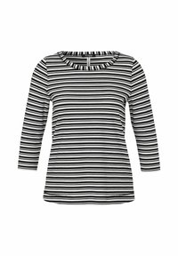 Zwart-wit gestreepte long-sleeve t-shirt met een ronde halslijn en een rechte onderrand. Gemaakt van zachte stof en voorzien van dunne horizontale lijnen.