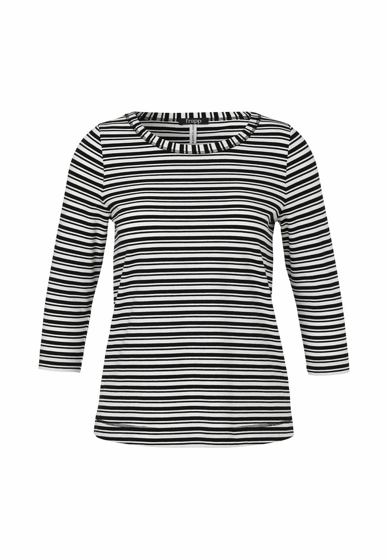 Zwart-wit gestreepte long-sleeve t-shirt met een ronde halslijn en een rechte onderrand. Gemaakt van zachte stof en voorzien van dunne horizontale lijnen.