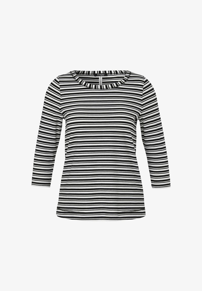 Zwart-wit gestreepte long-sleeve t-shirt met een ronde halslijn en een rechte onderrand. Gemaakt van zachte stof en voorzien van dunne horizontale lijnen.