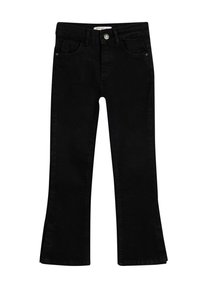 Svarta utsvängda jeans i denim, med en åtsittande midja, femficksdesign och subtila sömmar, samt en lätt slits i fållen.