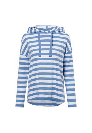 Blauw-wit gestreepte hoodie met lange mouwen, trekkoorden en een licht gebogen zoom.