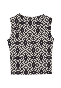 Top senza maniche con un motivo geometrico in nero, bianco e beige chiaro. Tessuto morbido con taglio ampio e scollatura alta.