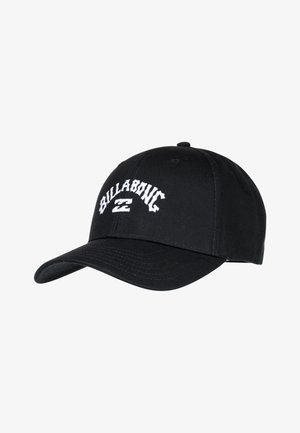 Cappello nero in cotone con visiera curva. Presenta il logo "Billabong" ricamato in bianco sul fronte in un font audace e stilizzato.