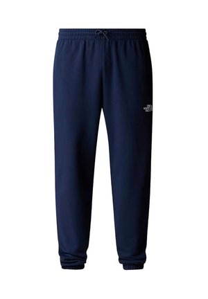 Pantaloni da tuta blu navy realizzati in materiale morbido, dotati di un elastico in vita con cordino e polsini a coste. Logo sulla parte inferiore della gamba sinistra.