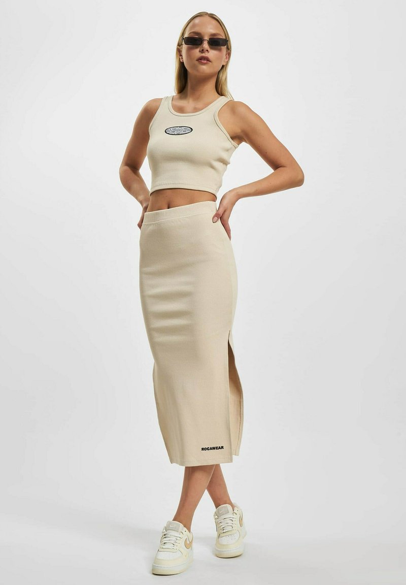 Jupe Crayon Midi Wallis Beige – Taille 14 – Femme – Matière Fluide
