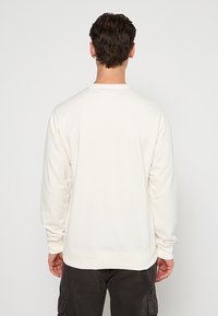 Felpa color crema chiaro con maniche lunghe, scollo rotondo, polsini e orlo a coste. Tessuto morbido, vista posteriore.