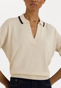 Lauren Ralph Lauren TWO TONE COTTON BLEND POLO SWEATER - Strikkegenser - mascarpone cream/lauren navy