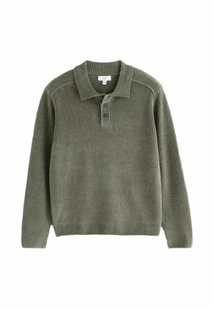 Next, CHENILLE RIB POLO SHIRT - Striktrøje - sage green