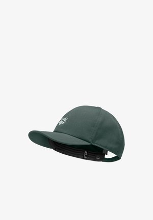 Casquette verte avec une visière courbée et une sangle noire ajustable. Dispose d'une doublure intérieure texturée et d'un logo discret à l'avant.