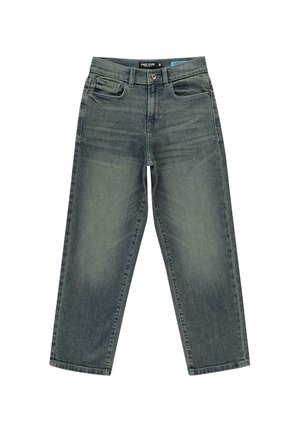 Rechtemodel herenjeans in vervaagd blauw denim. Vijf-pocket ontwerp met knoopsluiting. Subtiele wassing en lichte, aangeslagen textuur.