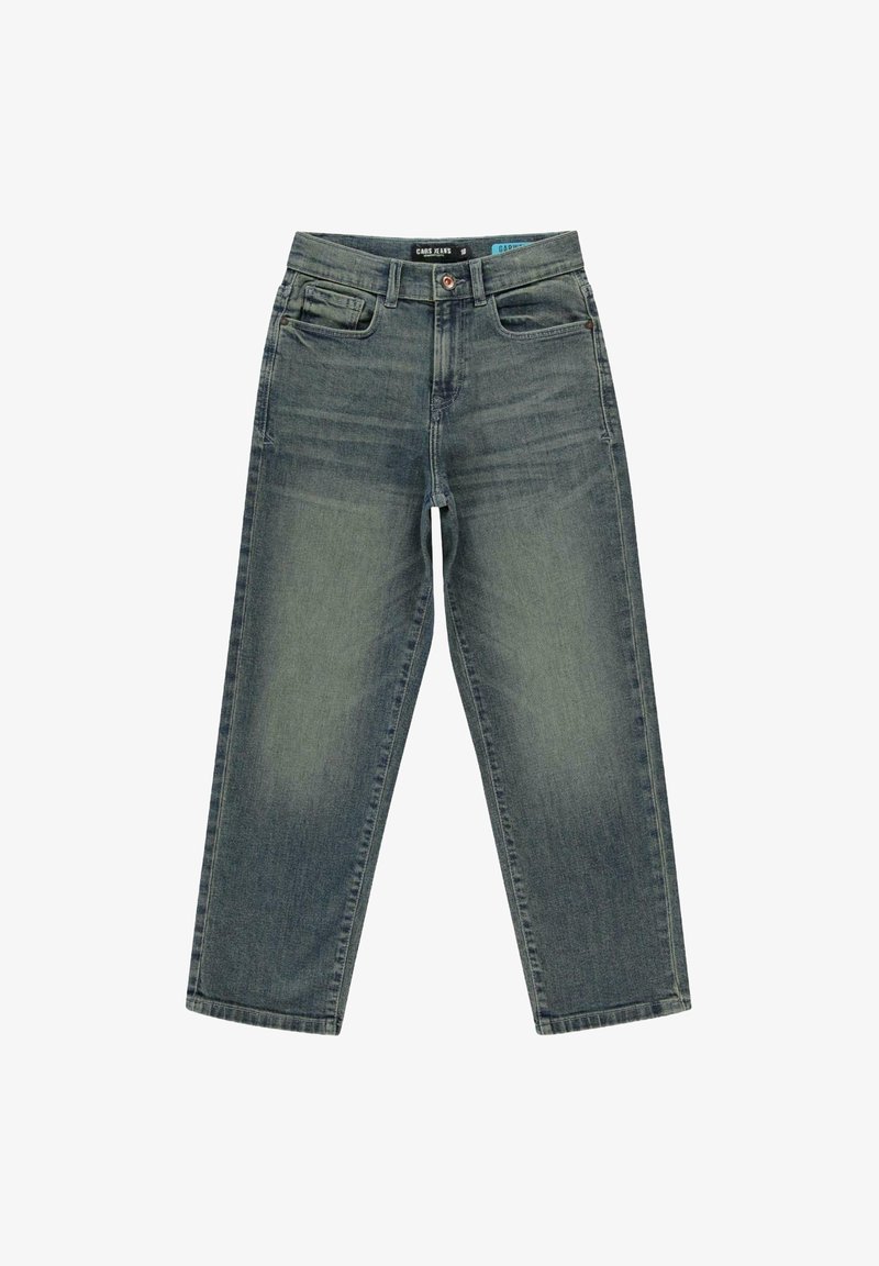 Rechtemodel herenjeans in vervaagd blauw denim. Vijf-pocket ontwerp met knoopsluiting. Subtiele wassing en lichte, aangeslagen textuur.