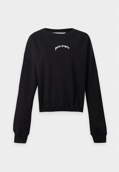 Μαύρο cropped φούτερ με μακρύ μανίκι, ριμπ μανσέτες και τελείωμα, με λευκό κείμενο "Palm Angels" τυπωμένο στο στήθος.