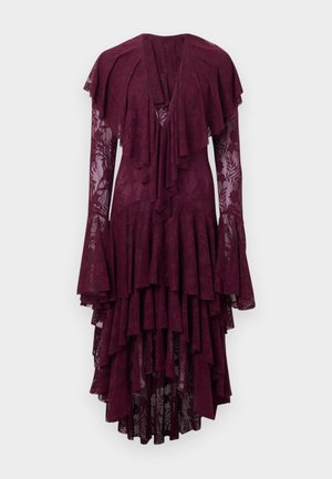LOW LONG SLEEVE DEEP V RUFFLE - Maxi ruha - plum