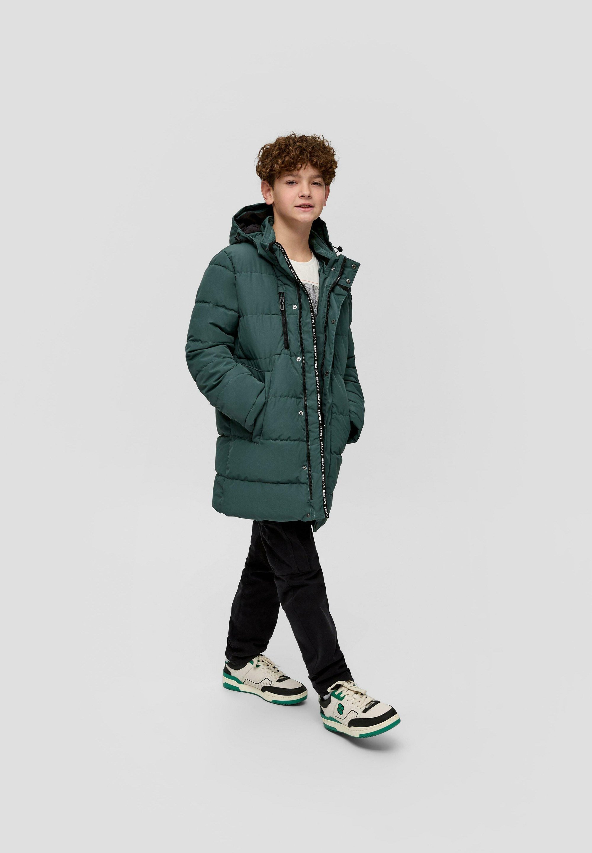 MIT ABNEHMBARER KAPUZE Wintermantel petrol