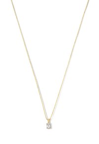 Goldkette mit einem rechteckigen, klaren Edelsteinanhänger mit facettierter Schneide, der an einer zarten Gliederkette hängt.