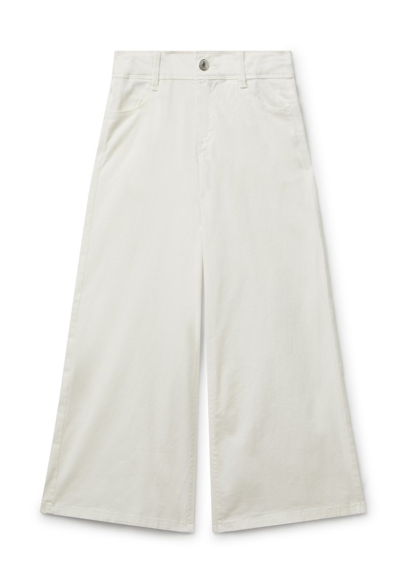 Witte wijde broek van katoen, met een knoopsluiting, twee voorkruipzakken en een glad, onversierd oppervlak.