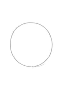 Collana in argento con un design elegante e piatto. Presenta anelli interconnessi e una chiusura a gancio con una catena di estensione aggiuntiva.